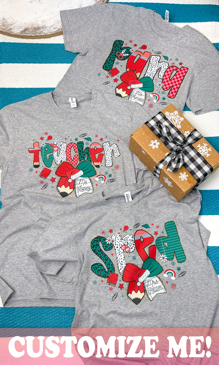 Custom Christmas Teacher Graphic T-Shirt