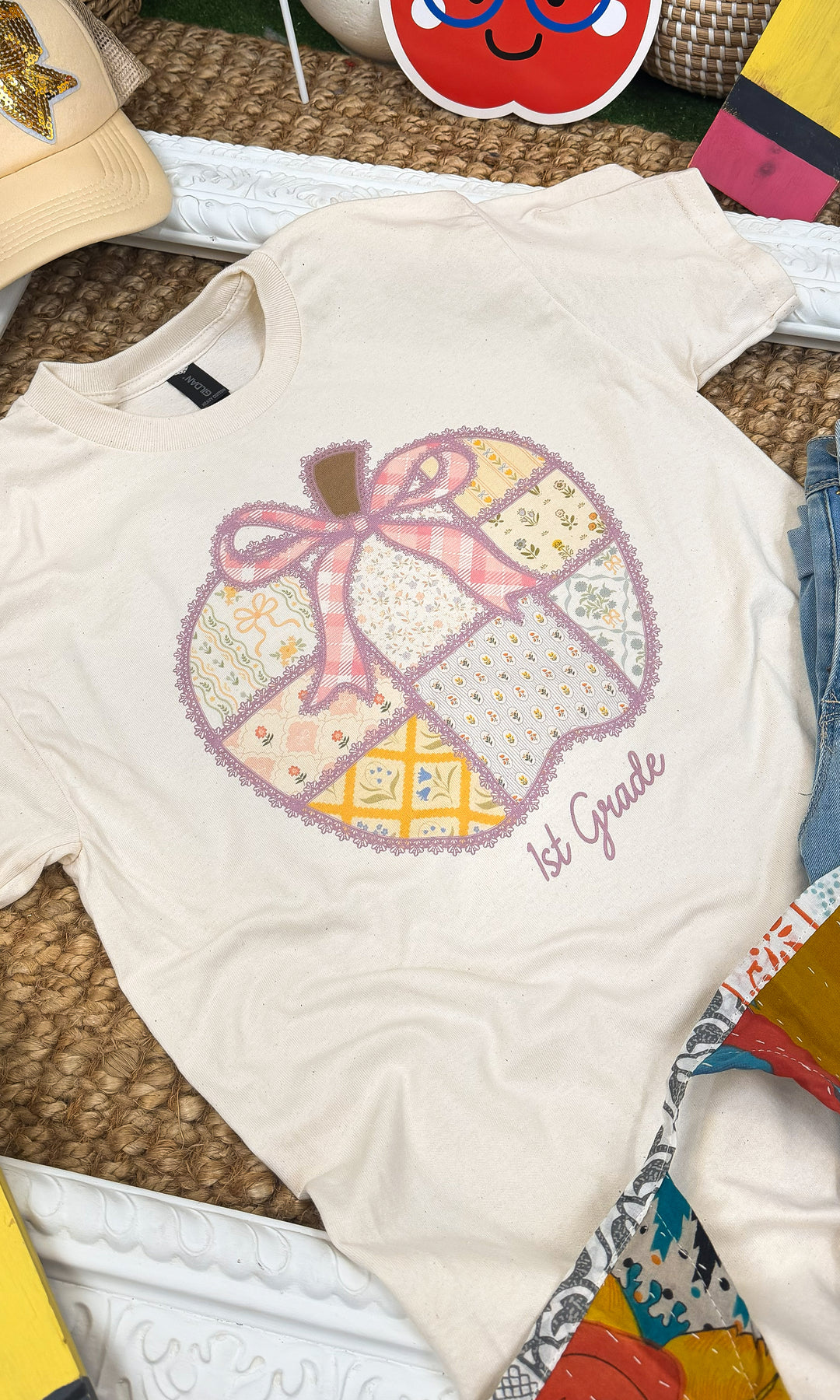 Custom Pattern Teacher Apple Graphic T-Shirt