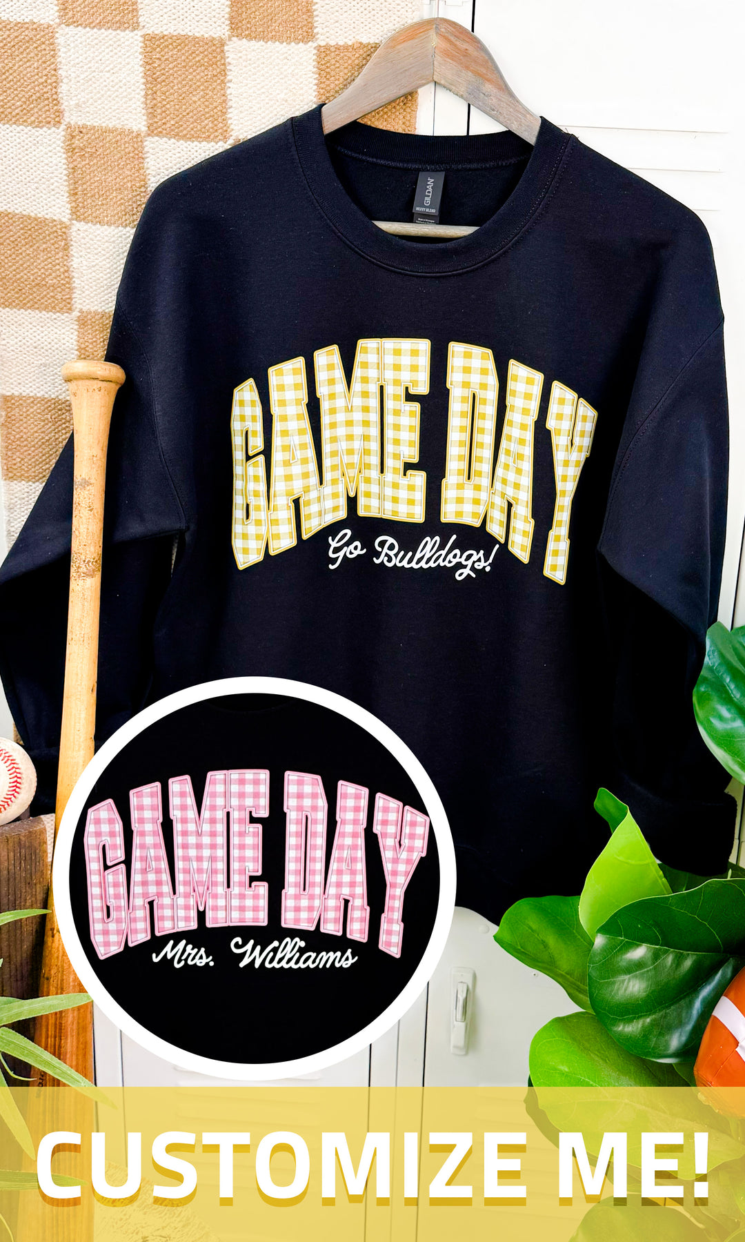 Custom Plaid Game-Day  Graphic Sweatshirt