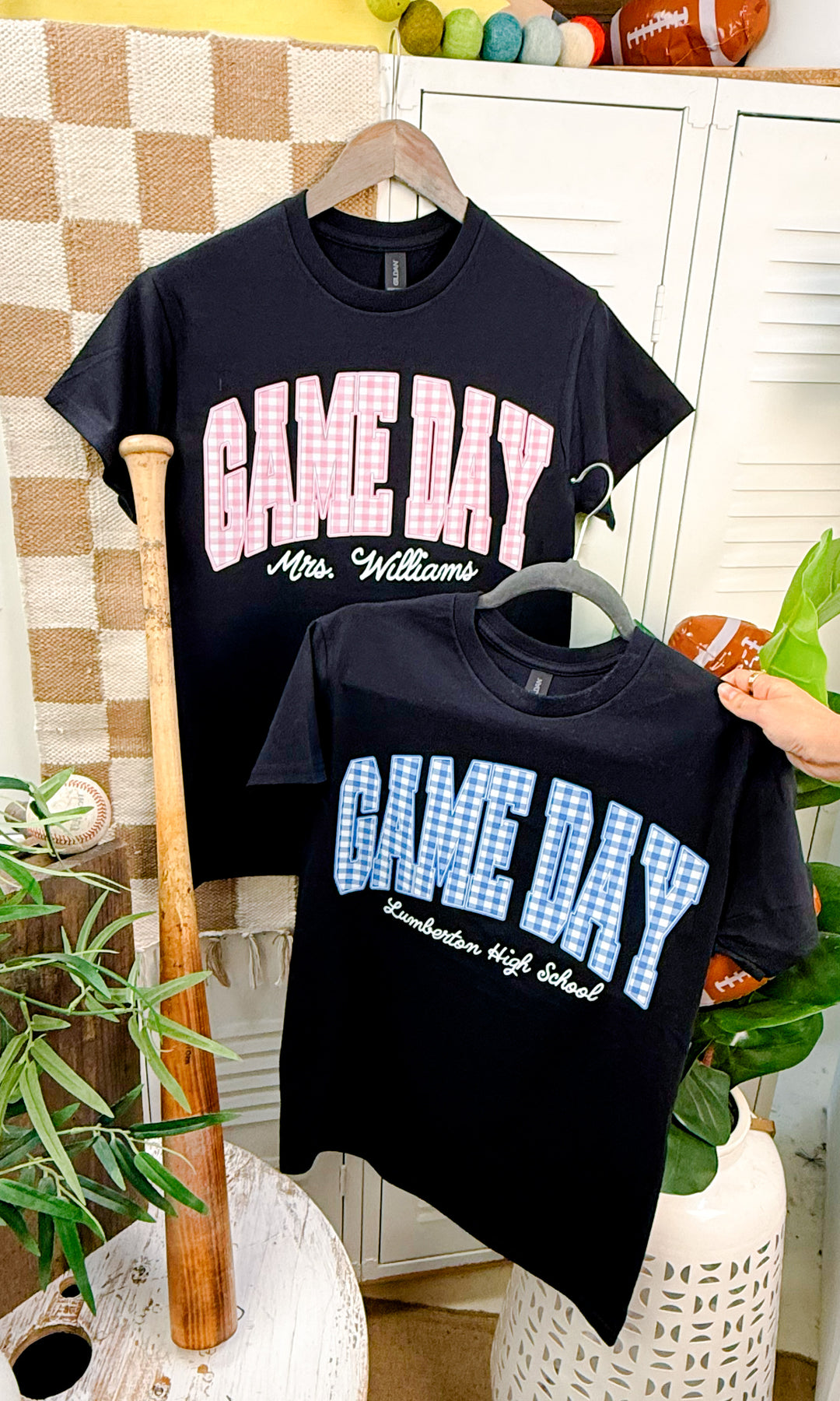 Custom Plaid Game-Day Graphic T-Shirt