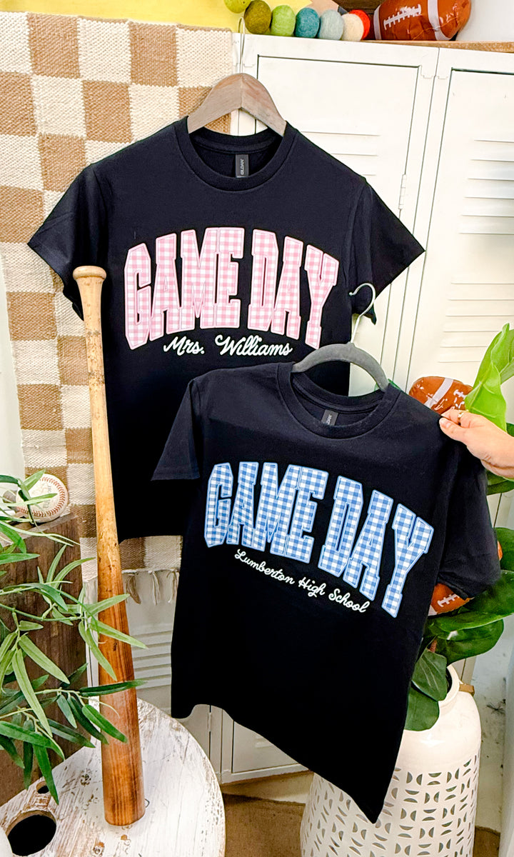 Custom Plaid Game-Day Graphic T-Shirt