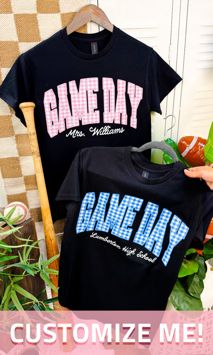 Custom Plaid Game-Day Graphic T-Shirt