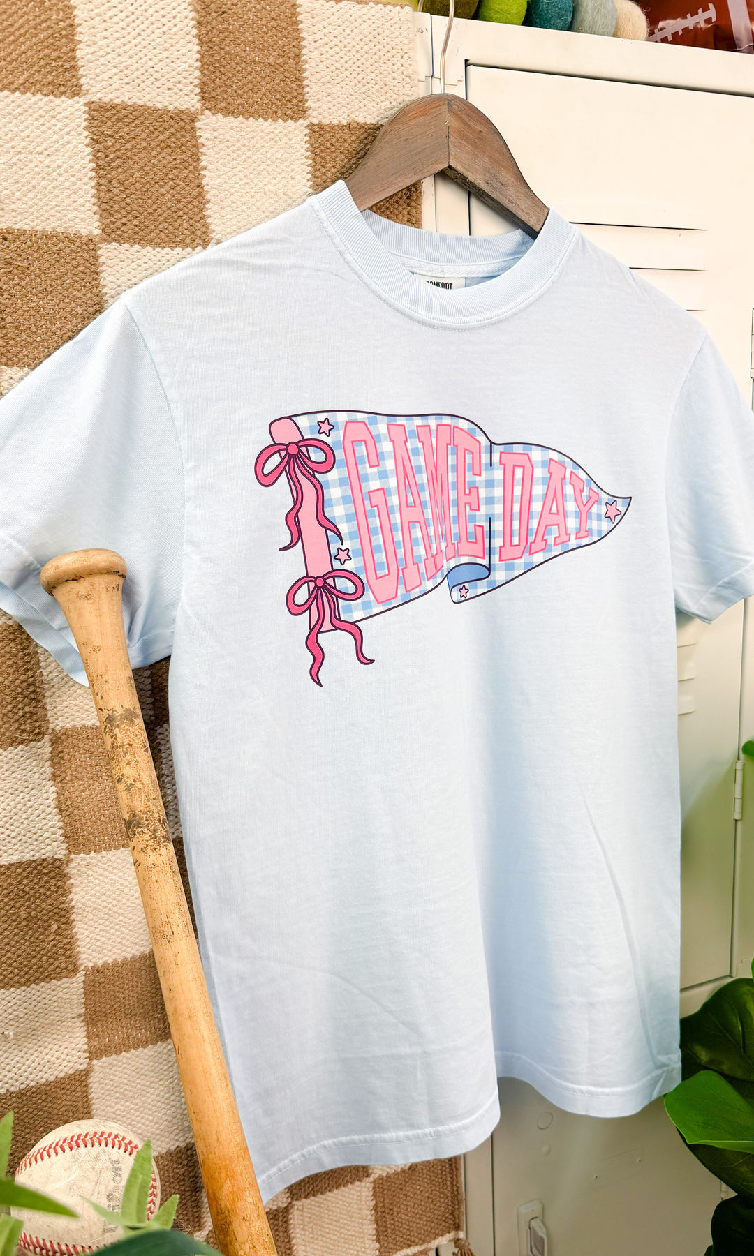 Custom Plaid School Spirit Pennant Graphic Comfort Color T-Shirt