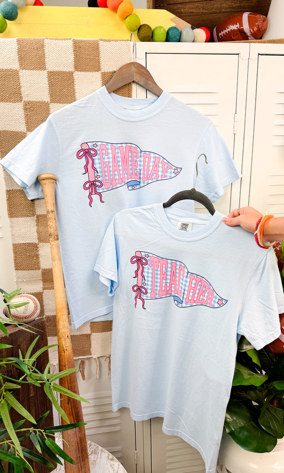 Custom Plaid School Spirit Pennant Graphic Comfort Color T-Shirt