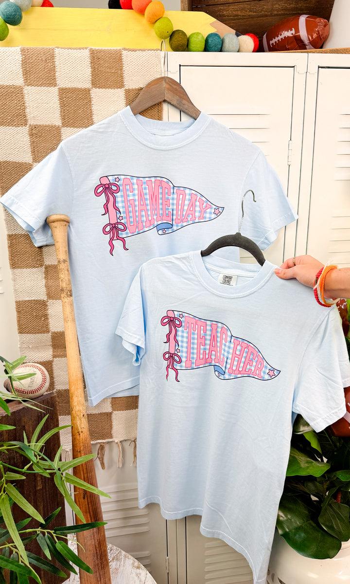 Custom Plaid School Spirit Pennant Graphic Comfort Color T-Shirt