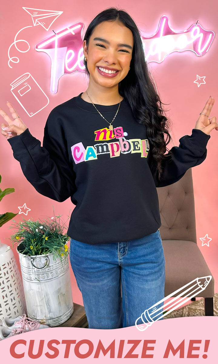 Custom Teacher Newspaper Note Graphic Sweatshirt