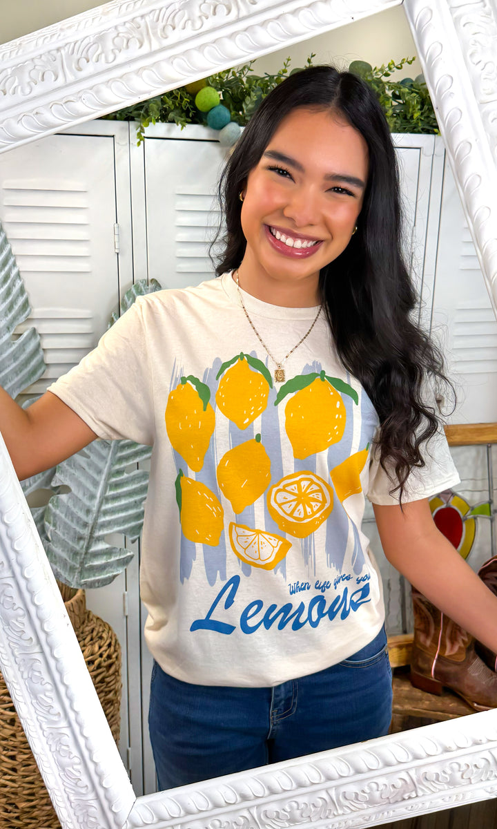 Cutesy Lemon Stripes Graphic T-Shirt