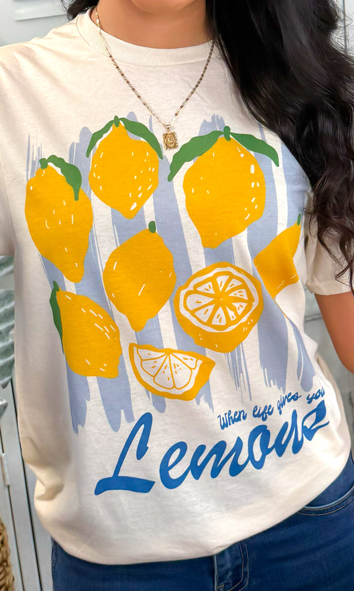 Cutesy Lemon Stripes Graphic T-Shirt