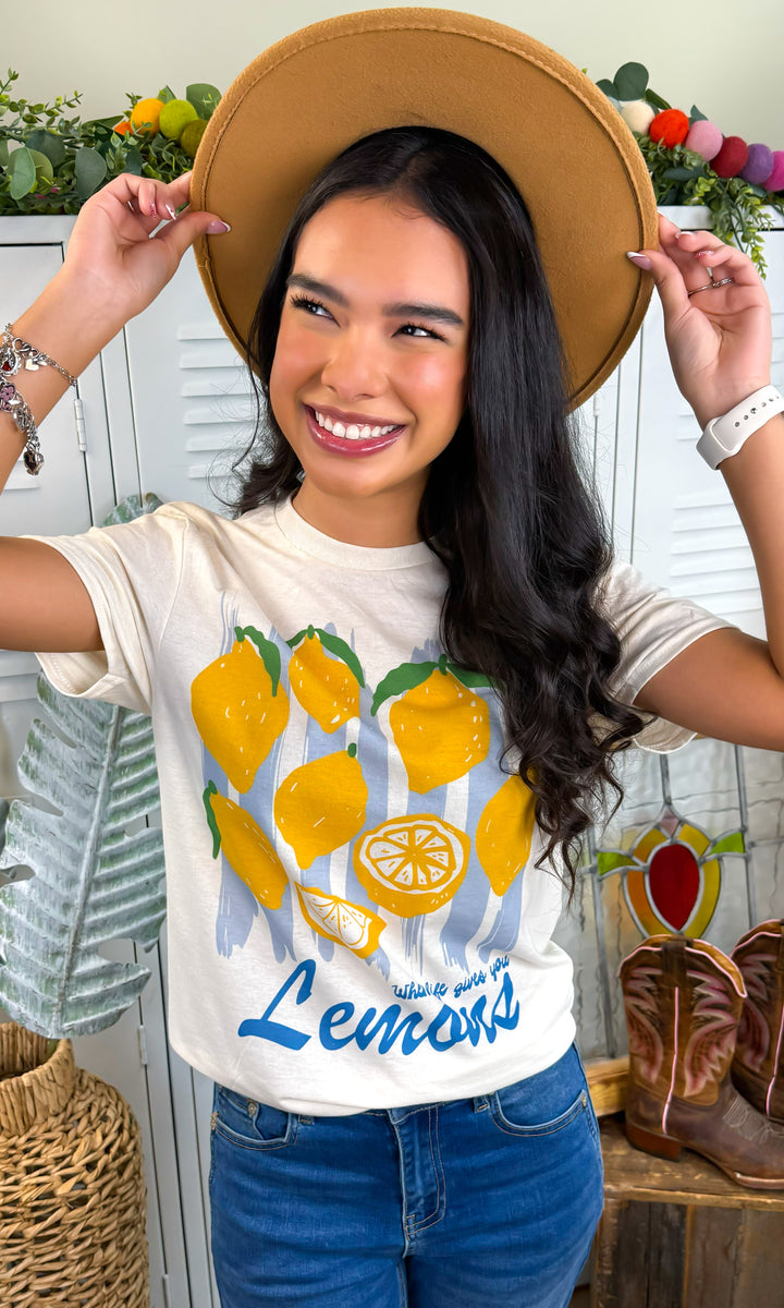 Cutesy Lemon Stripes Graphic T-Shirt