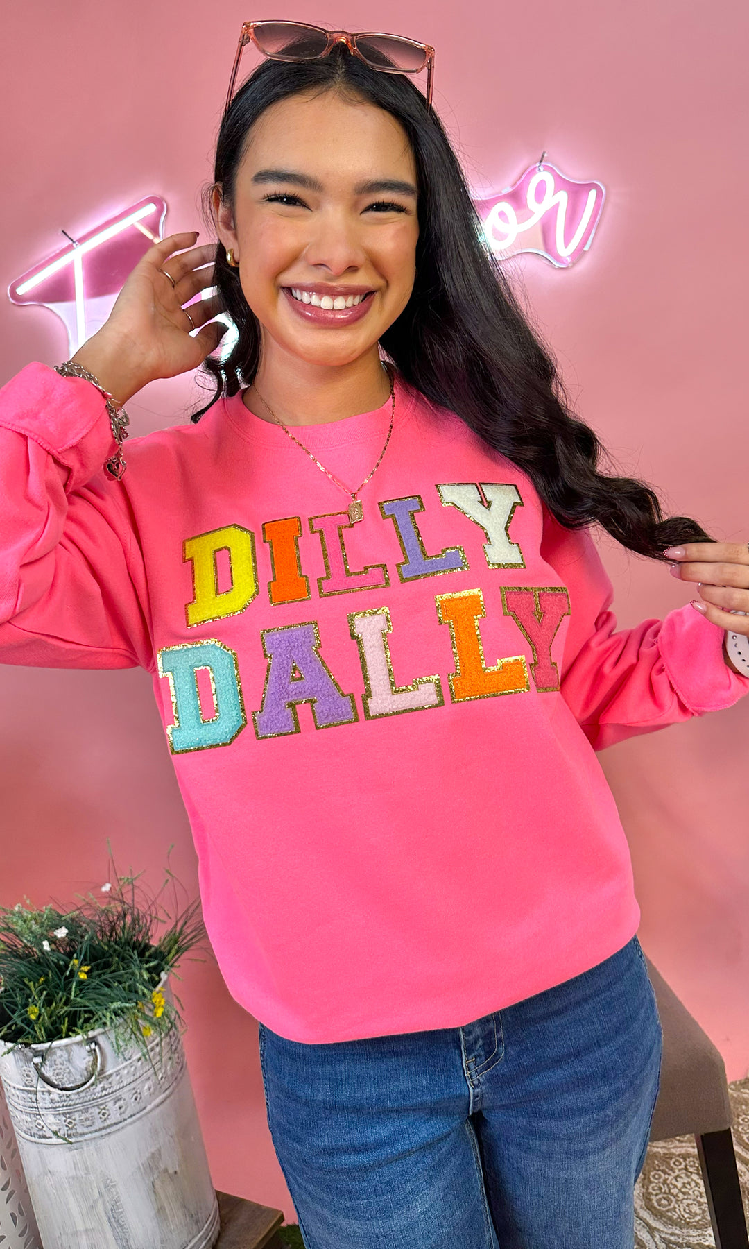 Dilly Dally Ideal Chenille Graphic Sweatshirt