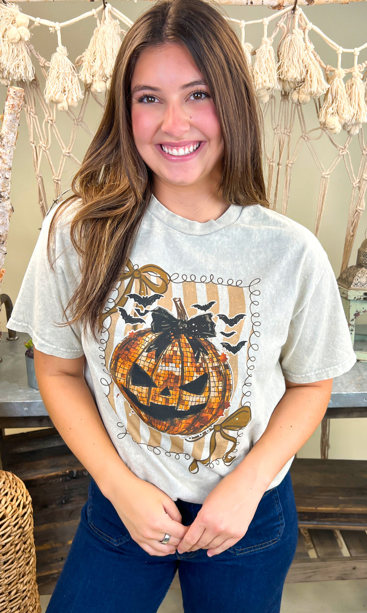 Disco Pumpkin Halloween Mineral Washed Graphic Shirt