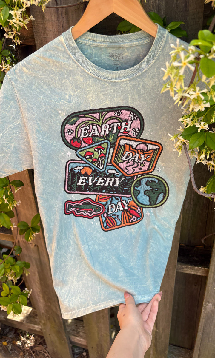 Earth Day patches Mineral Washed Graphic Shirt