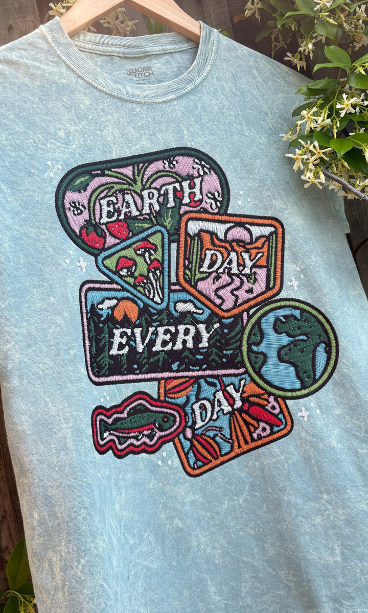 Earth Day patches Mineral Washed Graphic Shirt