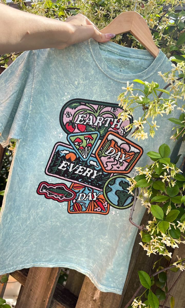 Earth Day patches Mineral Washed Graphic Shirt