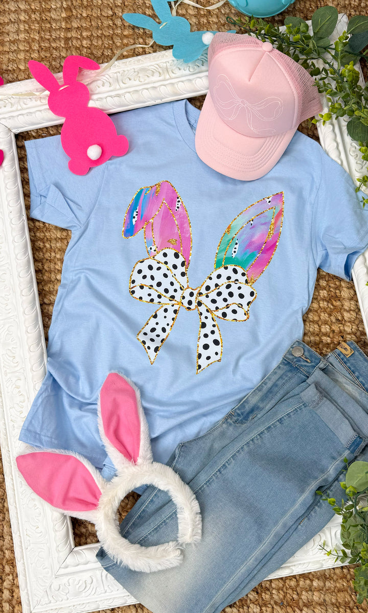 Easter Bunny Ears Polka Dot Bow Graphic T-Shirt