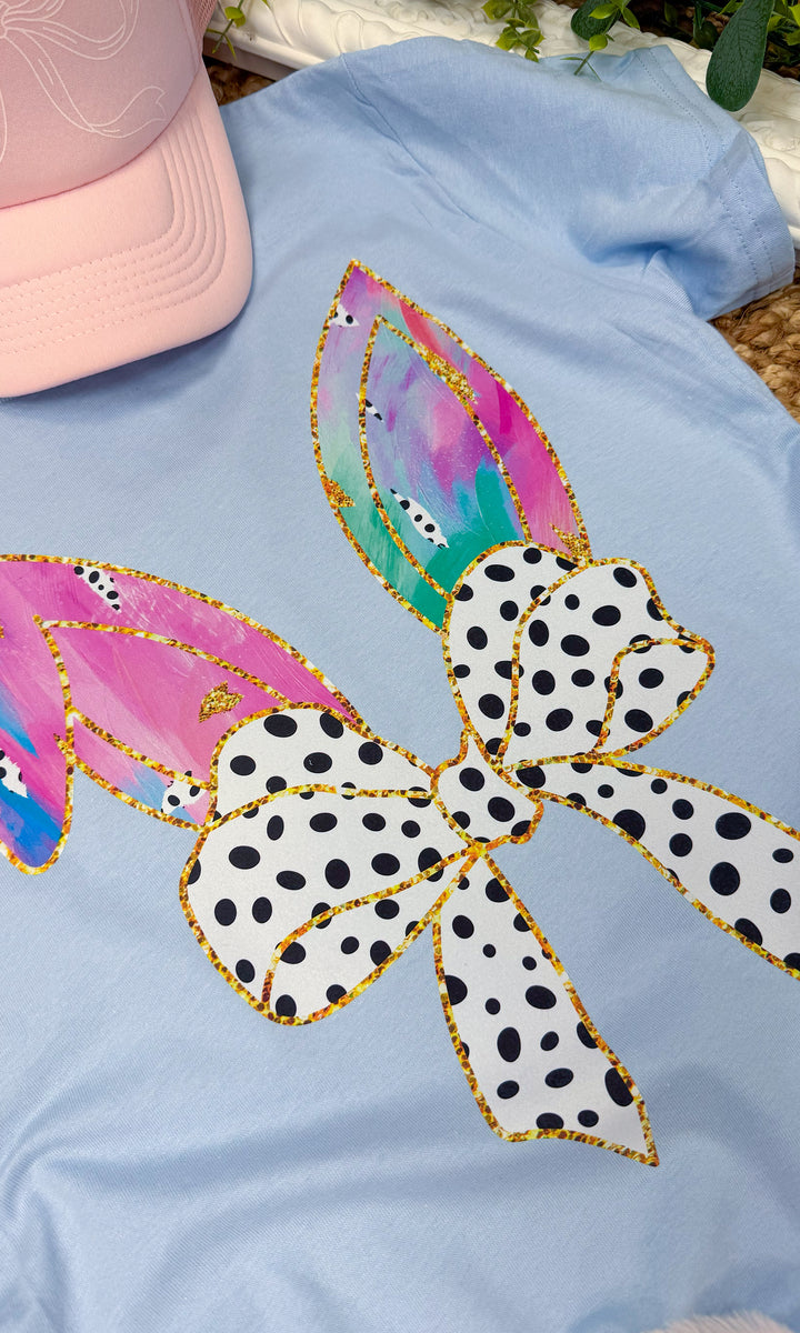 Easter Bunny Ears Polka Dot Bow Graphic T-Shirt