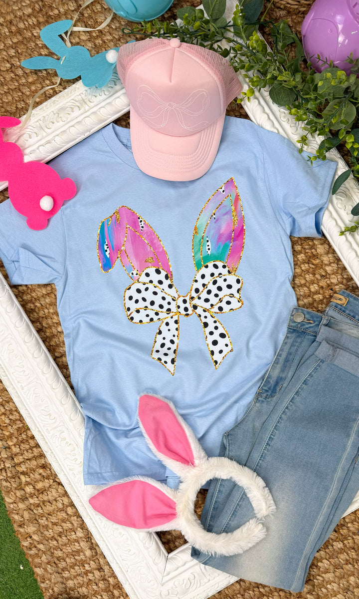 Easter Bunny Ears Polka Dot Bow Graphic T-Shirt