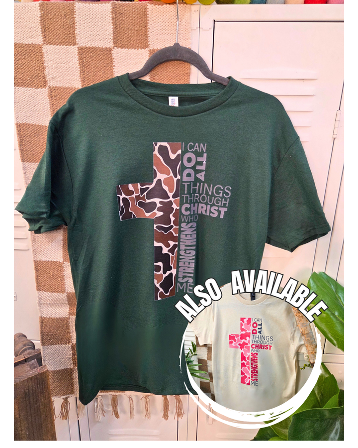 Camo(Womens) Philippians 4:13 Graphic T-Shirt