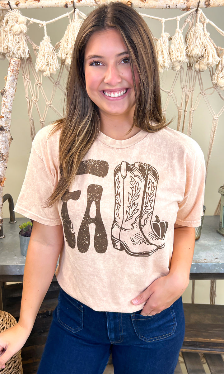Fall Cowboy Boots Mineral Washed Graphic Shirt