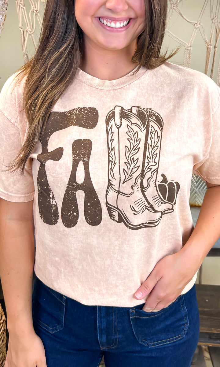 Fall Cowboy Boots Mineral Washed Graphic Shirt
