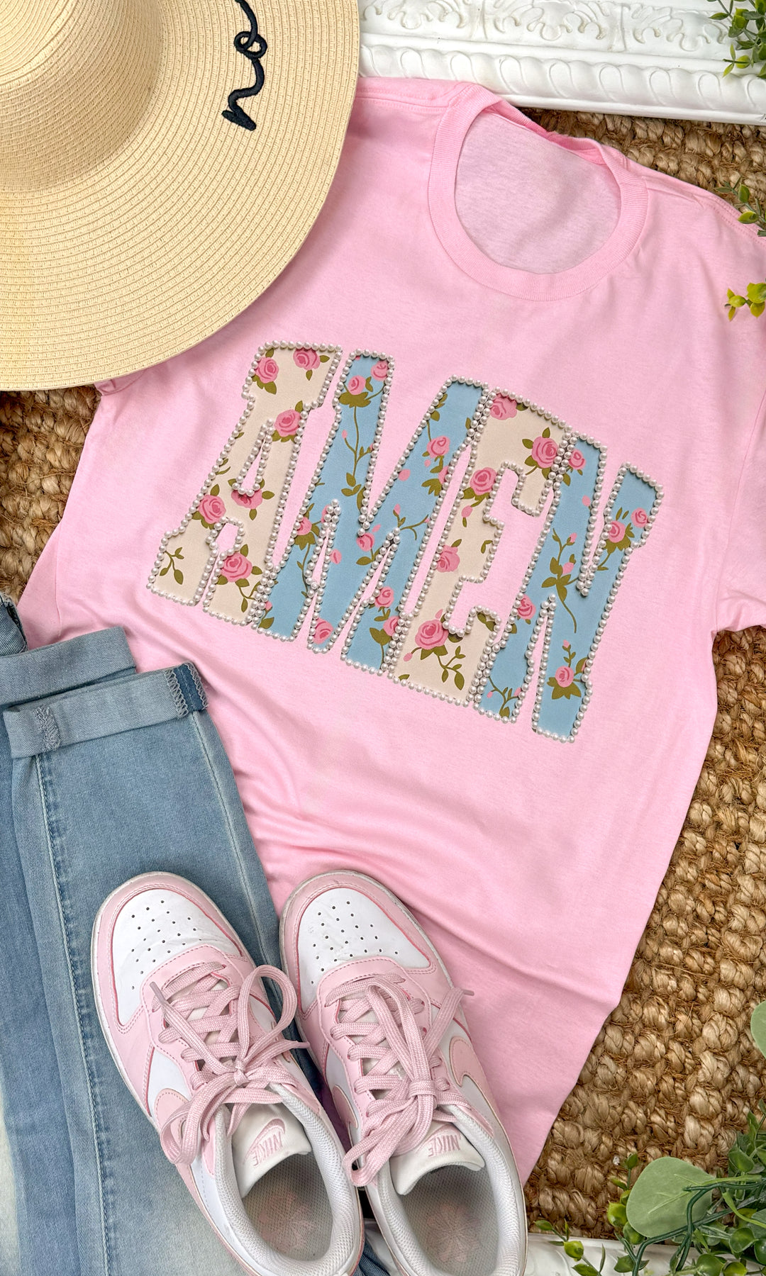 Fancy Pearl Amen Easter Graphic T-Shirt