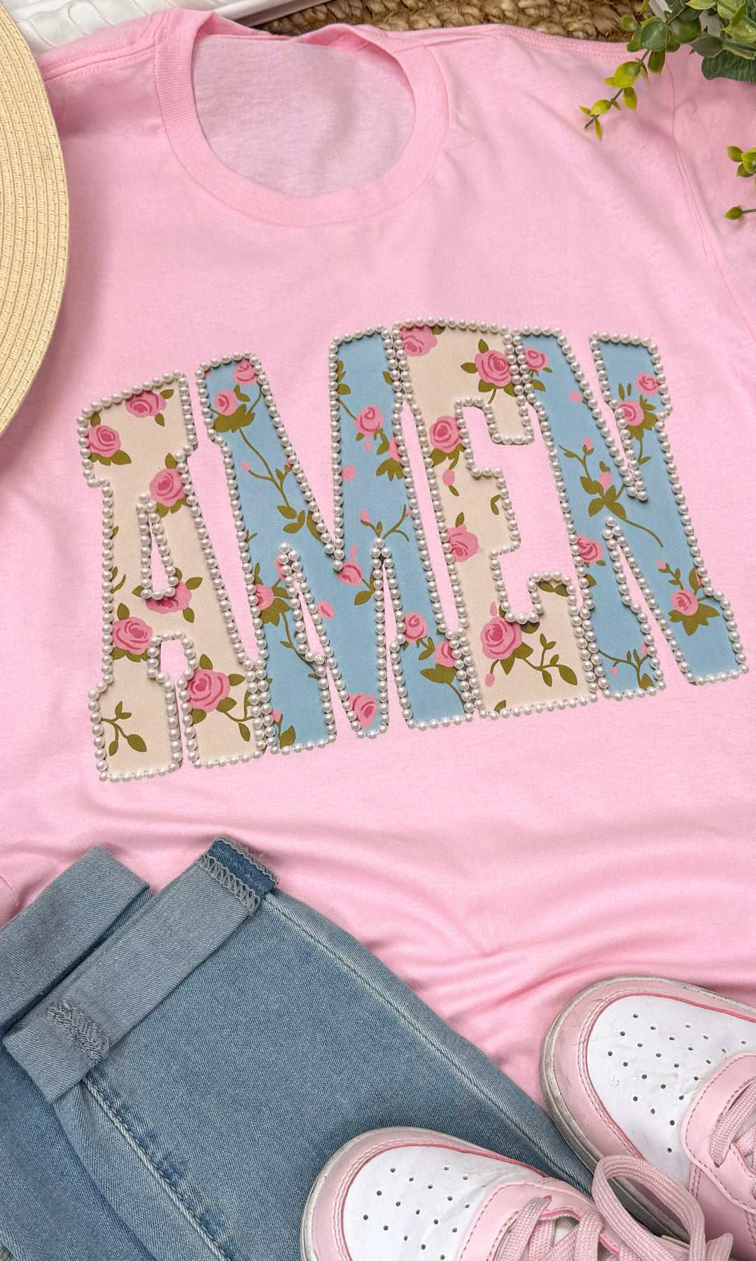 Fancy Pearl Amen Easter Graphic T-Shirt