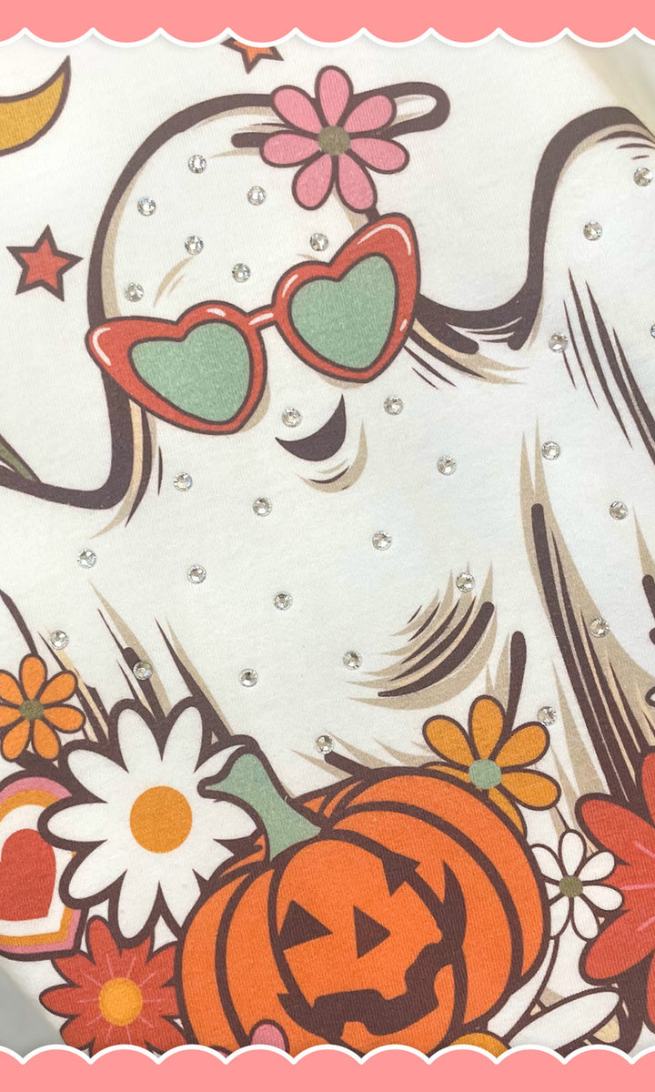 Floral Ghost Rhinestone Graphic Long Sleeve Shirt