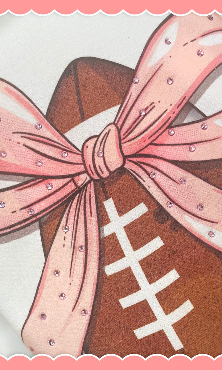 Football Pink Bow Rhinestone Graphic Shirt