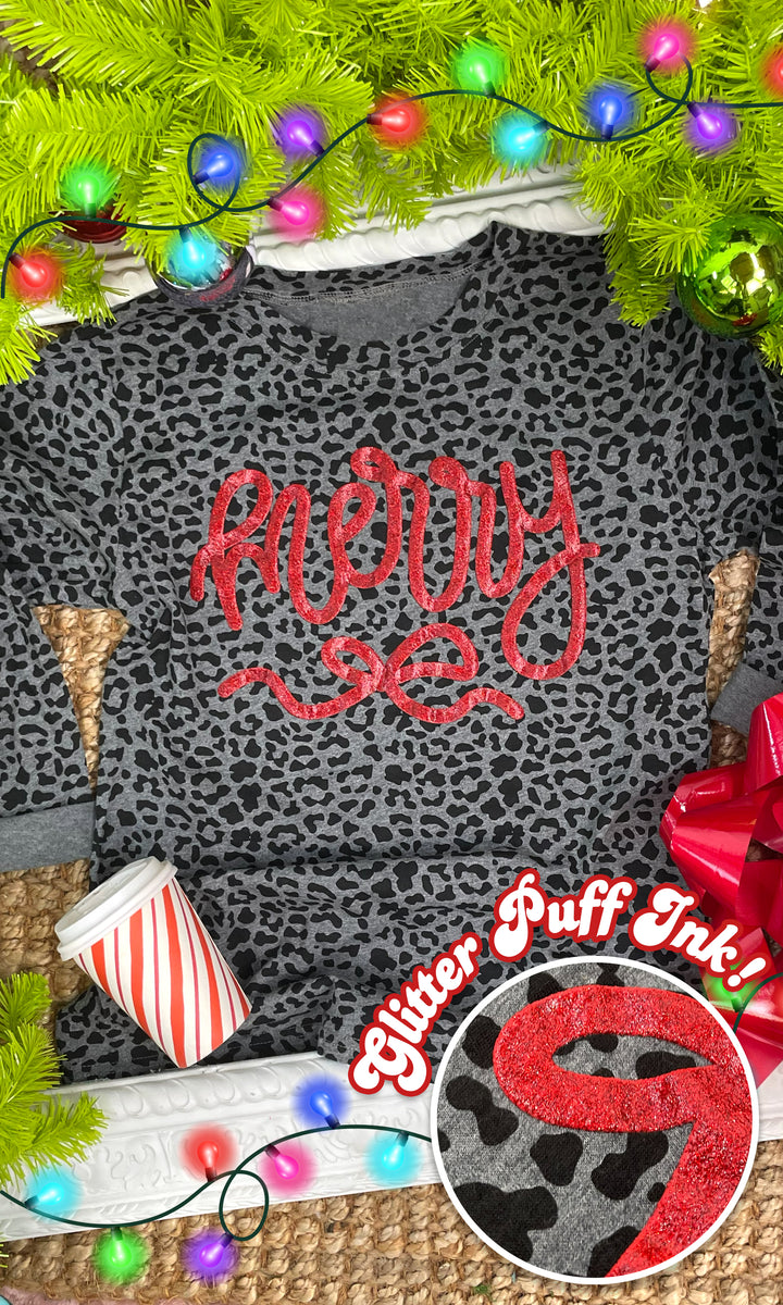 Frilly Merry Bow Puff Christmas Graphic Long Sleeve Shirt