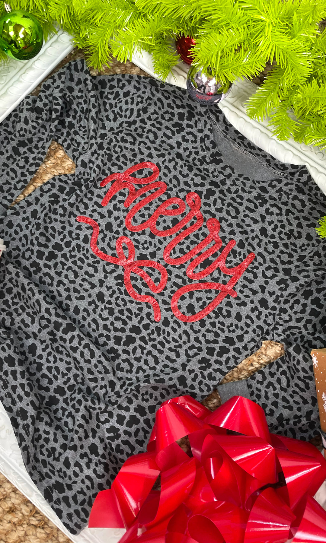 Frilly Merry Bow Puff Christmas Graphic Long Sleeve Shirt