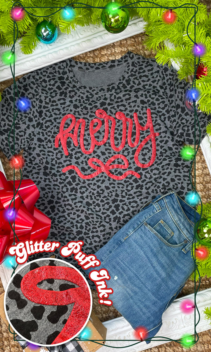 Frilly Merry Bow Puff Christmas Graphic Shirt