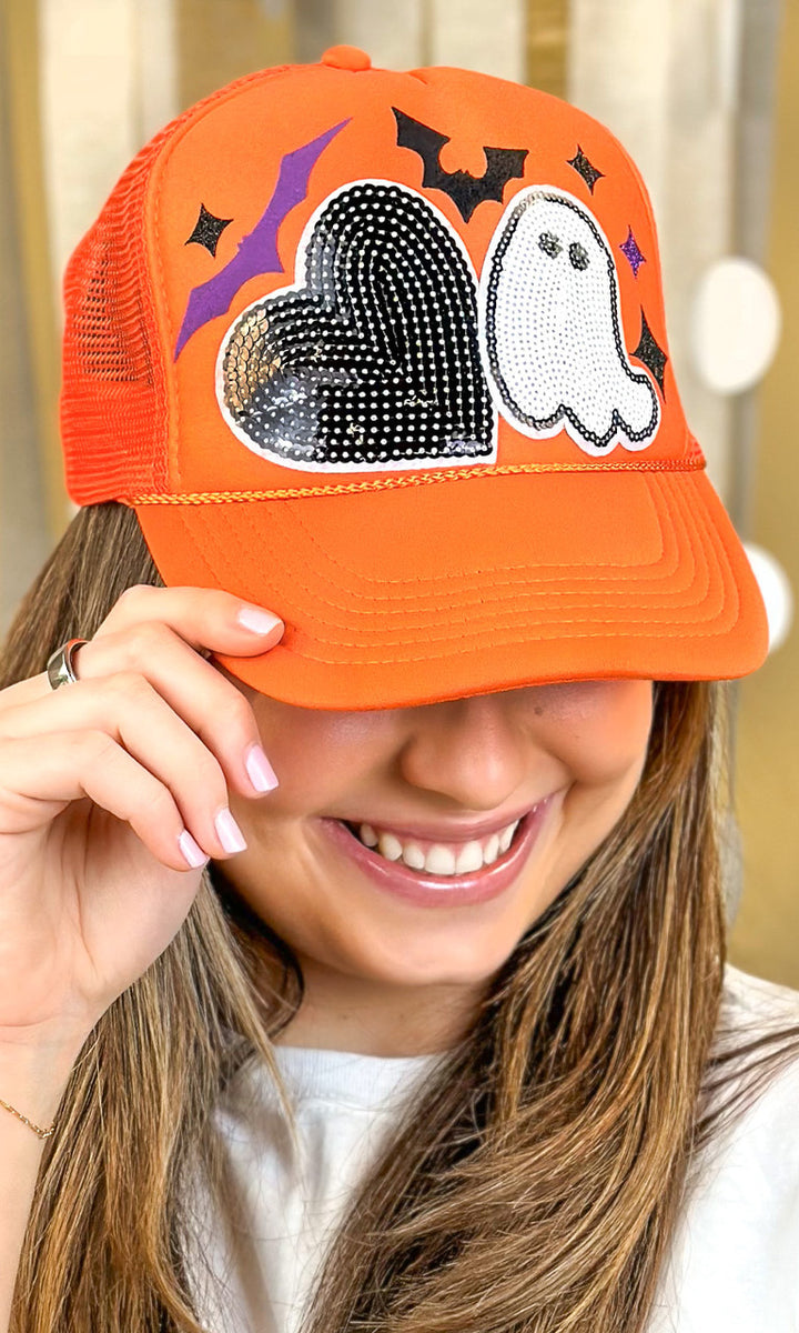 Ghost Sequin Trucker Patch Hat