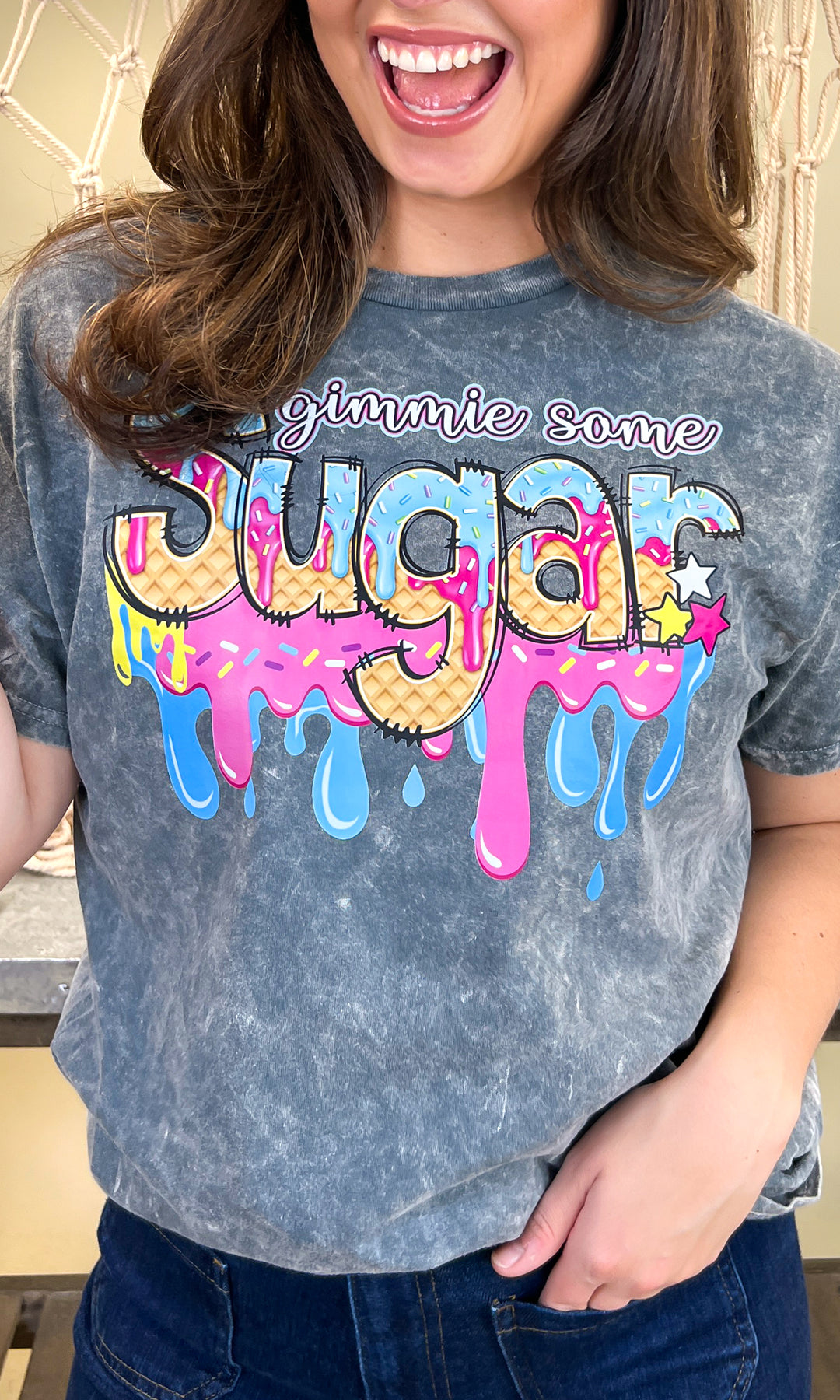 Gimmie Some Sugar Drip Mineral Washed Graphic Shirt