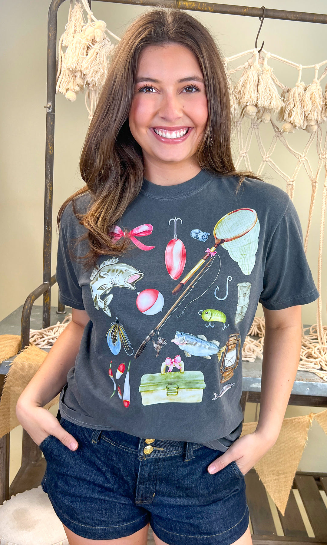 Girly Fishing Comfort Color Graphic T-Shirt