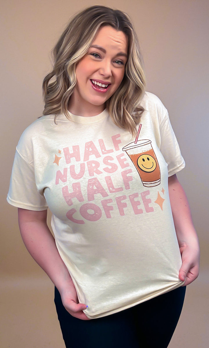 Half Nurse Half Coffee Graphic T-Shirt
