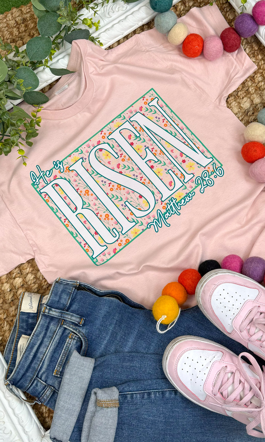 He is Risen Floral Easter Graphic T-Shirt
