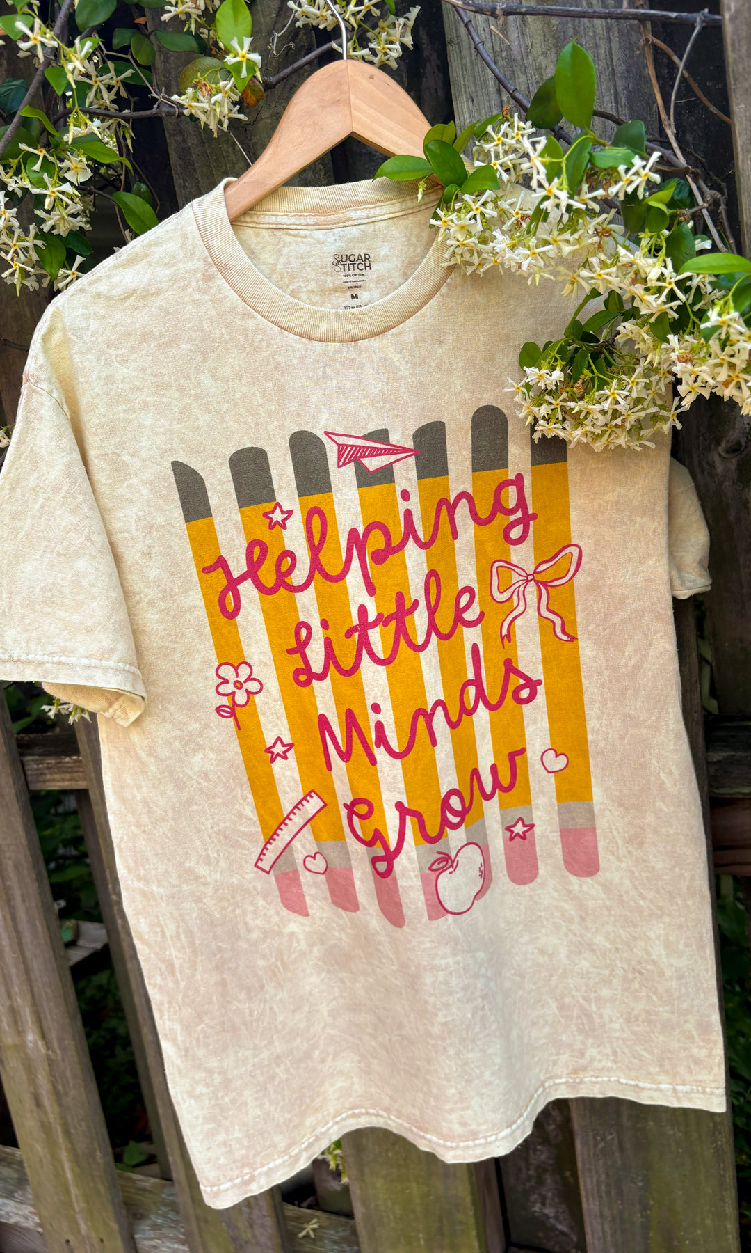 Helping Little Minds Grow Pencil Stripe Mineral Washed Graphic Shirt