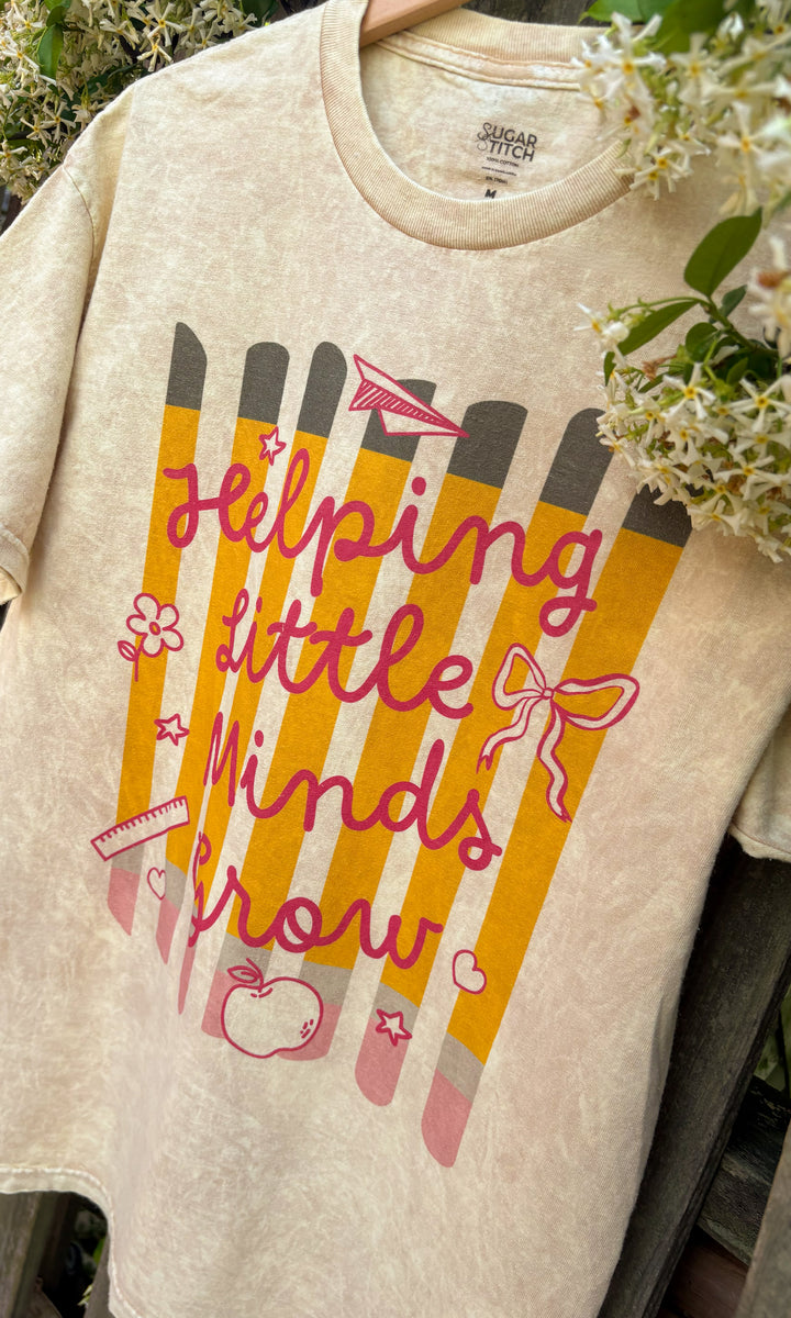 Helping Little Minds Grow Pencil Stripe Mineral Washed Graphic Shirt