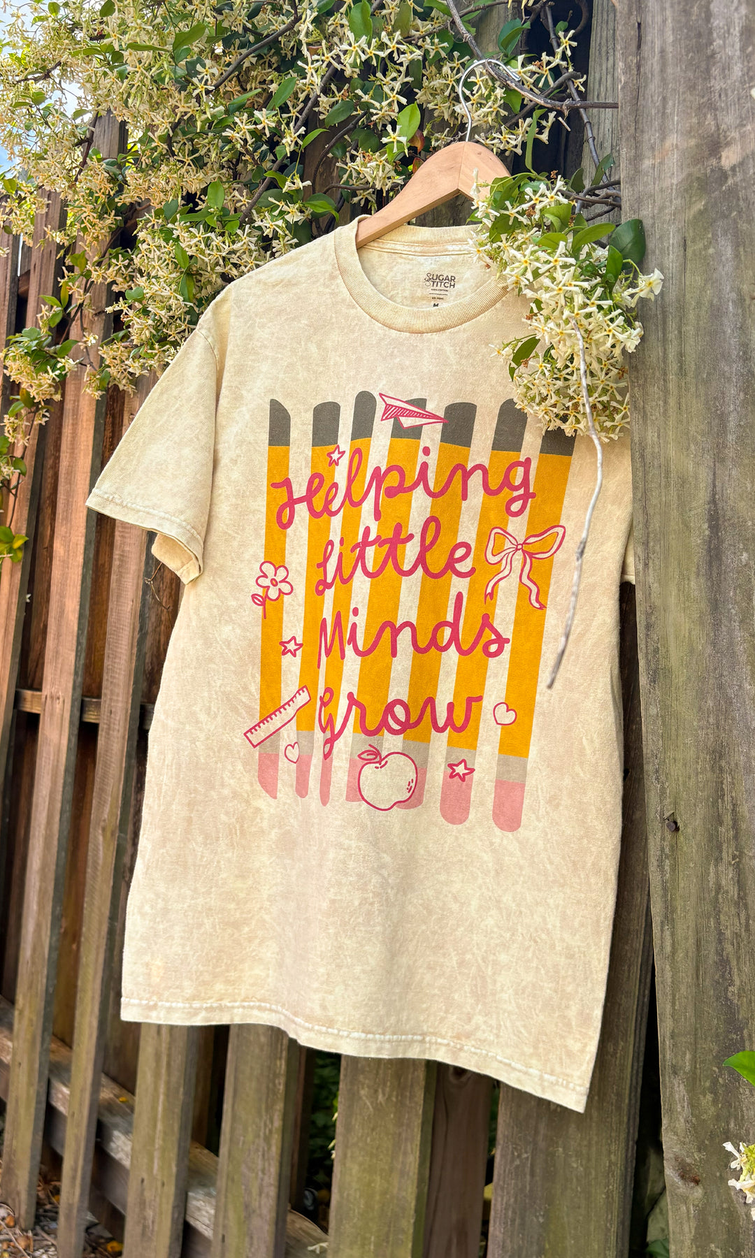 Helping Little Minds Grow Pencil Stripe Mineral Washed Graphic Shirt