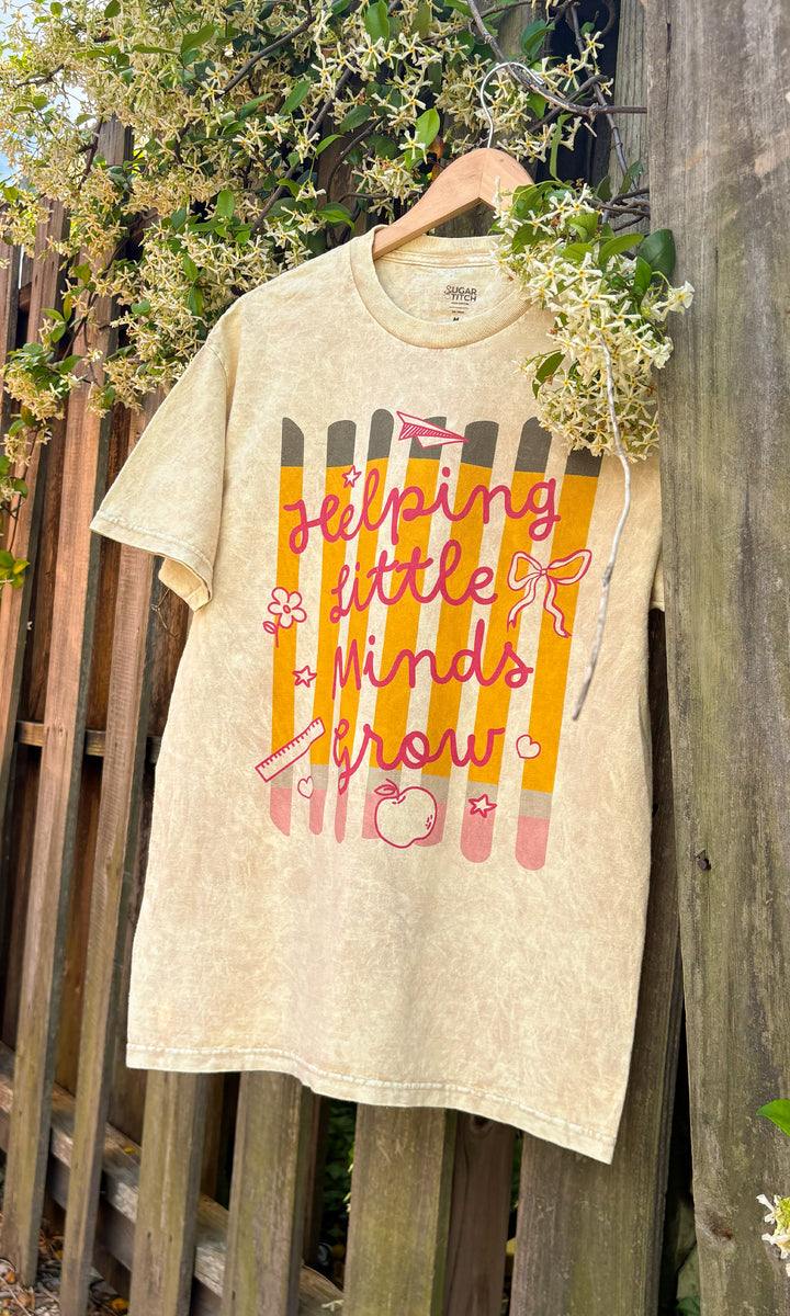 Helping Little Minds Grow Pencil Stripe Mineral Washed Graphic Shirt