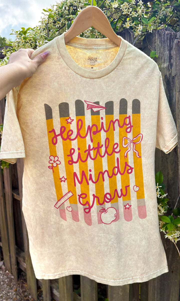 Helping Little Minds Grow Pencil Stripe Mineral Washed Graphic Shirt