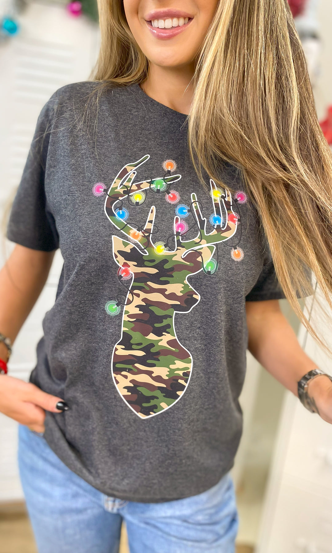 Holiday Camo Deer Graphic Shirt