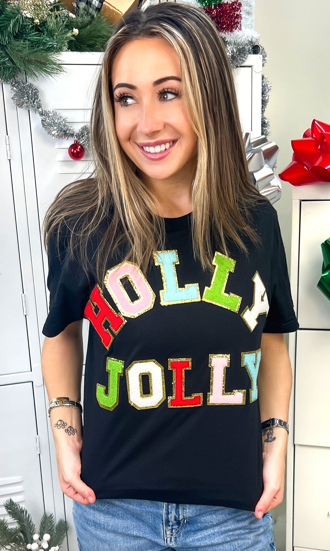 Holly Jolly Ideal Chenille Christmas  Graphic T-Shirt