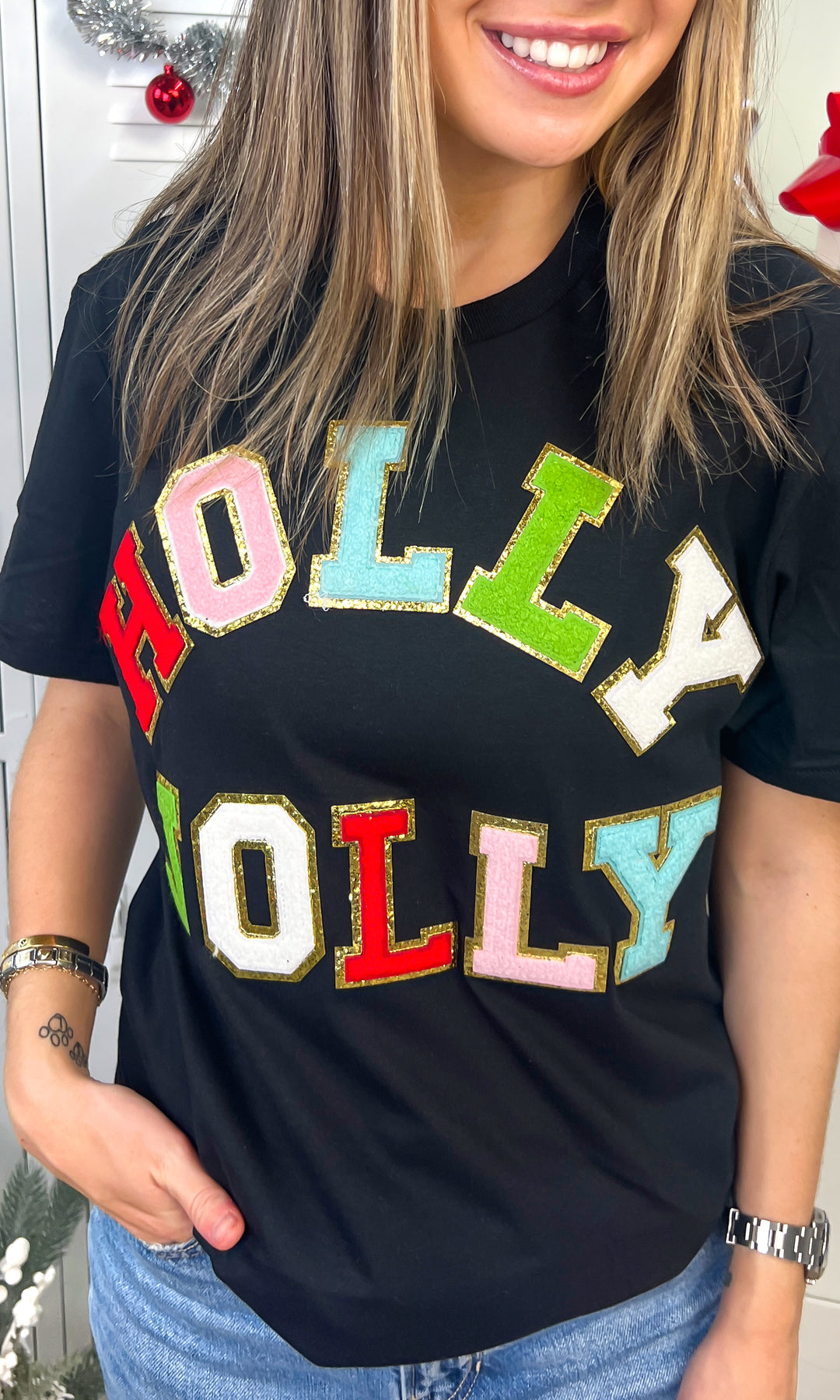 Holly Jolly Ideal Chenille Christmas  Graphic T-Shirt