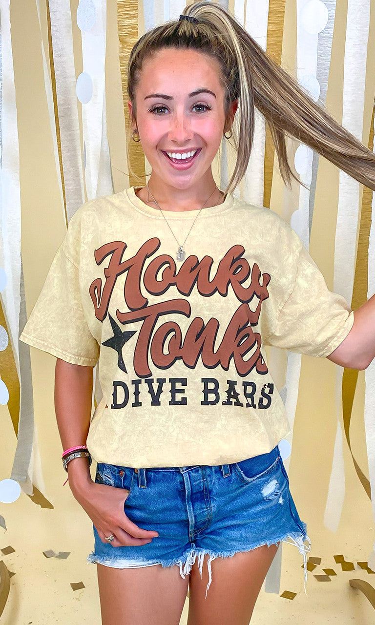 Honky Tonks &amp; Dives Bars Mineral Washed Graphic Shirt