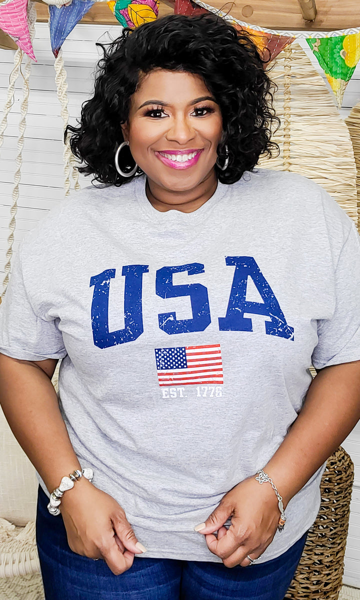 Sporty USA Patriotic  Graphic T-Shirt