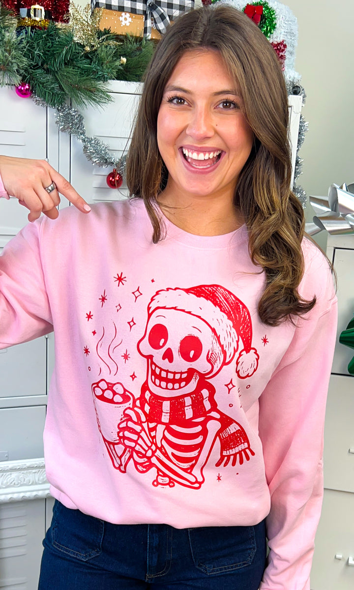 Hot Cocoa Christmas Skeleton Graphic Sweatshirt