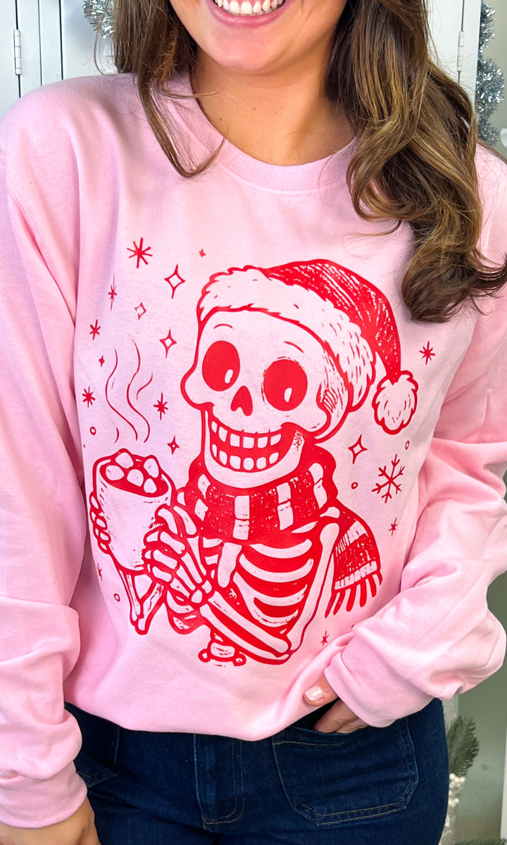 Hot Cocoa Christmas Skeleton Graphic Sweatshirt