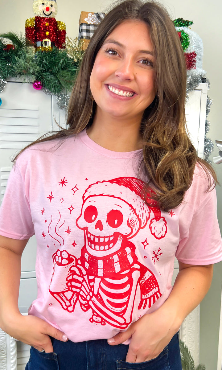Hot Cocoa Christmas Skeleton Graphic T-Shirt