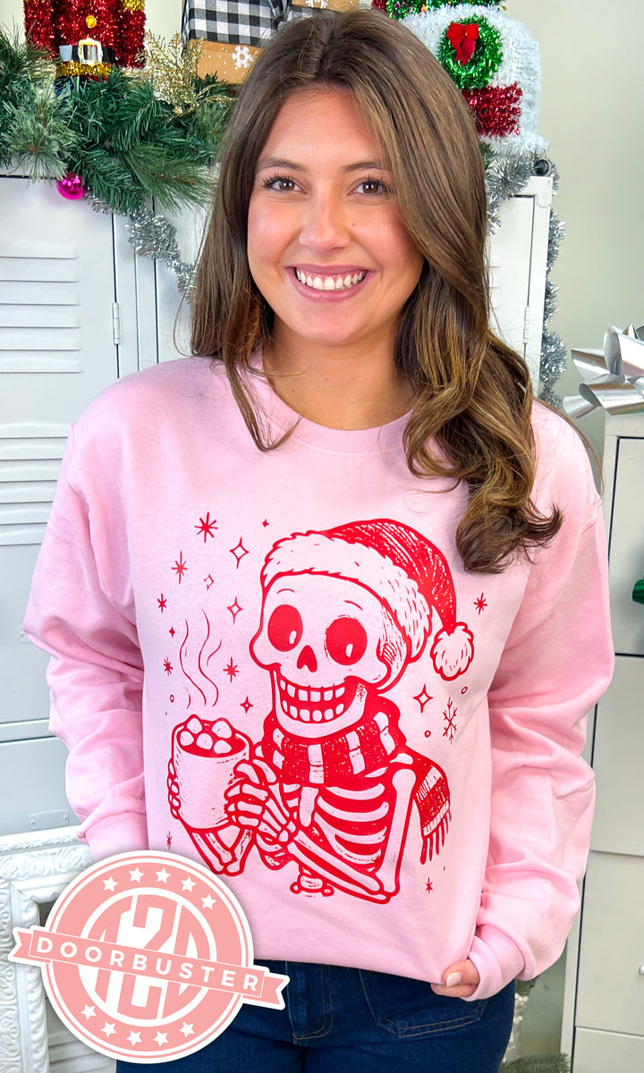 Hot Cocoa Christmas Skeleton Graphic Sweatshirt